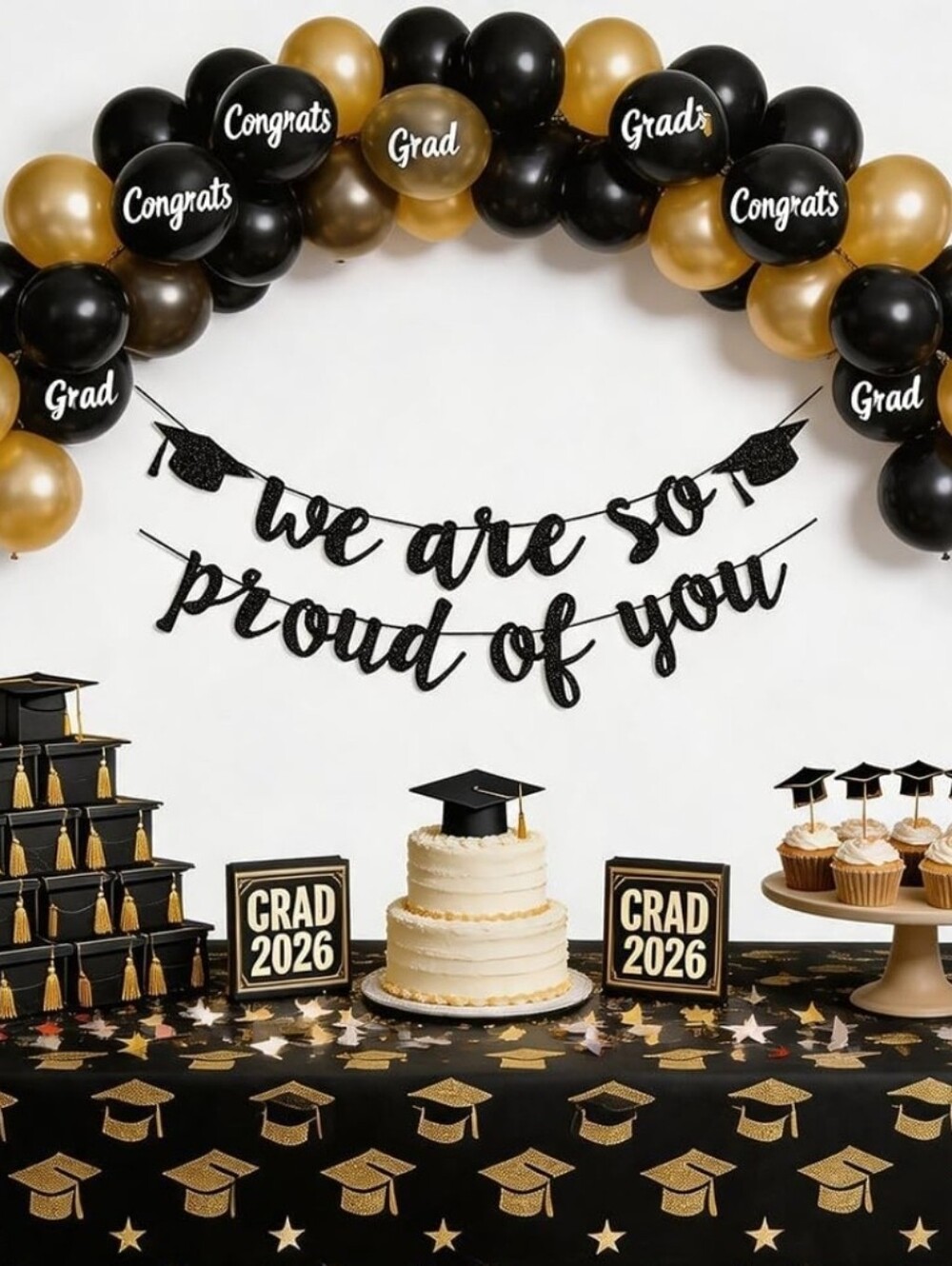 Black Glitter 'We Are So Proud Of You' Graduation Banner